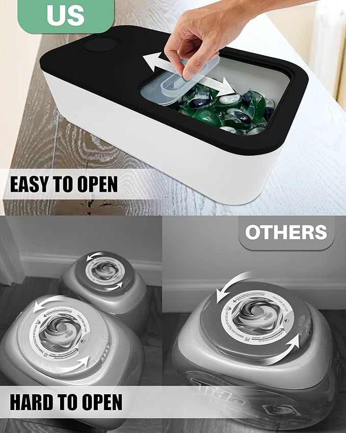 Skywin-2 Pack Laundry Pods Container with Slide Lid (Black),Laundry Pod Holder 15x8.7x4.5 In,Holds 11 Pounds, Fits 2 Bottles of Detergent,120-150 Pods,Laundry Pod Container, Dishwasher Pods Container
