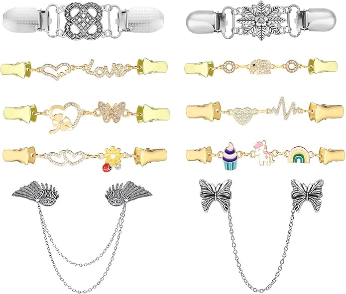 Vintage Sweater Clips Shawl Dresses Shirt Clips Retro Cardigan Collar Chain Clips Brooch Pins for Women