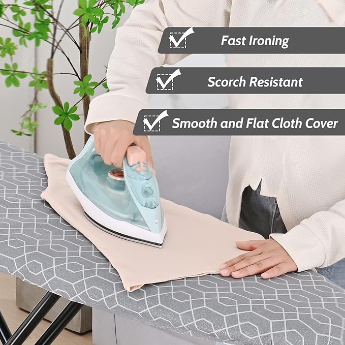 APEXCHASER Ironing Board Full Size, Iron Board with Ironrest, Lightweight Iron Table Stand Adjustable Height, Foldable Iron and Ironing Boards Set with Thick Padding, Sturdy Metal Legs, Gray 43x13