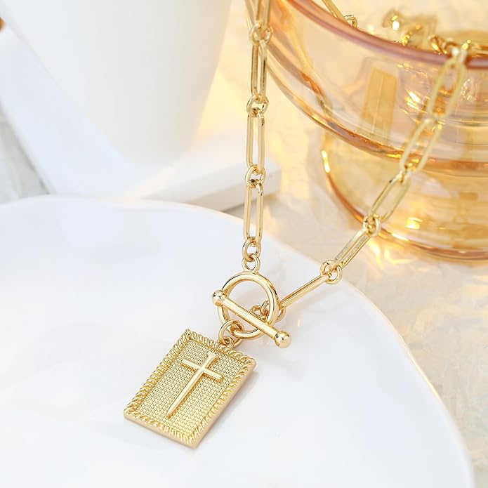 Chunky Gold Necklace for Women Gold Evil Eye Cowboy Pendant Necklace Dainty Paperclip Chain Vintage Luck Amulet Choker Necklaces Celestial Jewelry Gift