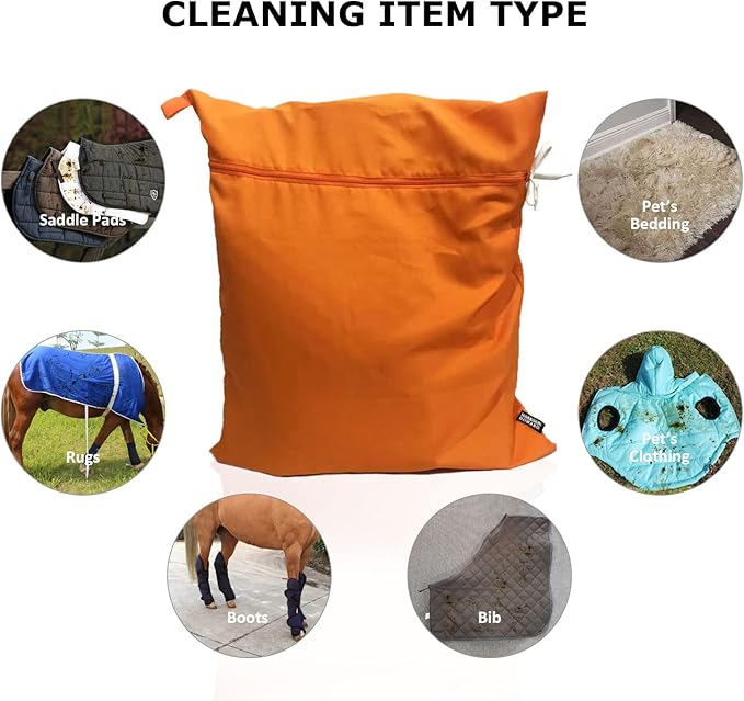 Pet Washing Bag Dog Cat Horse Hair Laundry Bag for Rug Sheet Boots Pets Laundry Helper by Harrison Howard Orange