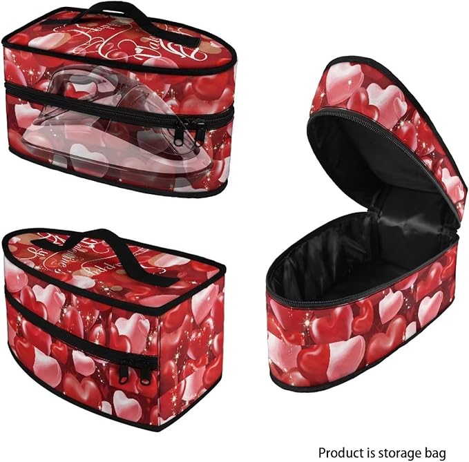 Love Heart Steam Iron Storage Bag with Zipper Handle,Red Iron Protective Cover for Valentine's Day Dust-proof Travel Irons Holder - 11.8x6.69x5.5 in