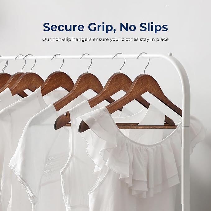 SereneLife Wooden Hangers 50 Pieces Heavy Duty Vintage Finish Clothes Hanger Set with 360° Swivel Hook Non Slip Notches Pants Bar Elegant Space Saving Wardrobe for Closet Organization