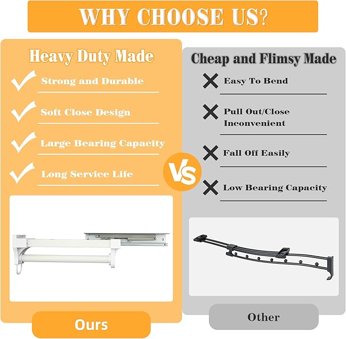 Alise 12 Inch Pull Out Clothes Hanger Rack for Closet,Heavy Duty Closet Rod with Automatic Soft-Close Mechanism for Closets,Closet Pull Out Metal Rod Organizer Hangers for Coats Pants Hangers,White