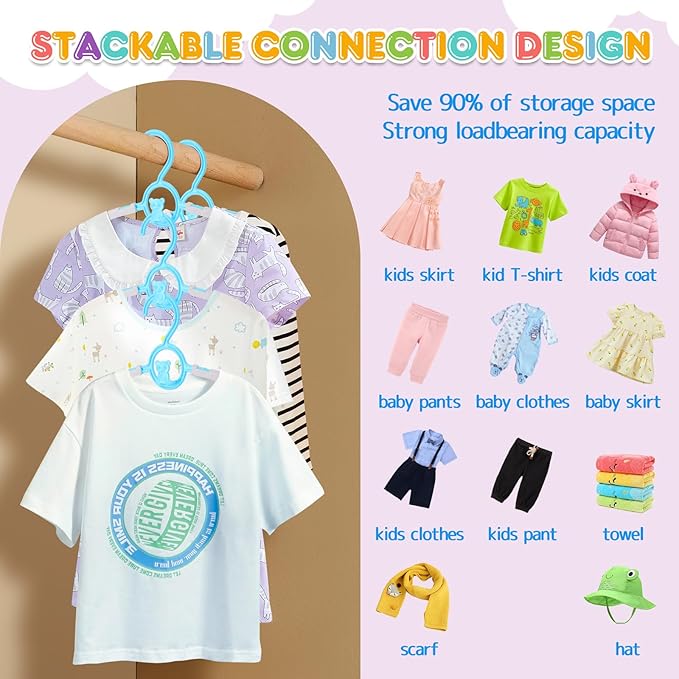 Extendable Baby Hangers, 100 Pack Non-Slip, Stackable, Blue