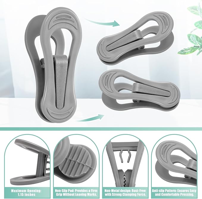 Grey Hanger Clips 50 PCS,Velvet Hanger Clips for Plastic Hangers,Pants Hanger Clips,Grey Finger Clips,Plastic Hanger Clips for Skirt Pants Hangers Plastic Clothes Hangers,Strong Pinch Grip