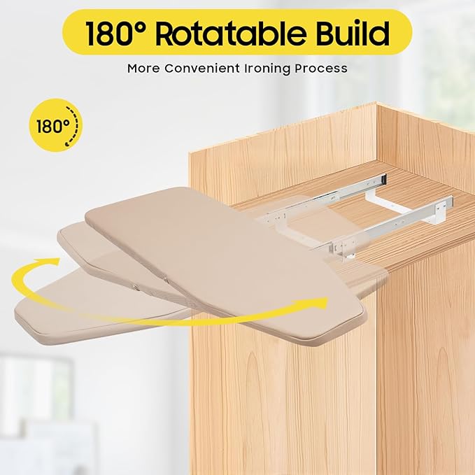 Retractable Ironing Board, 180° Rotation Foldable Ironing Board Closet Sliding Out Swivel Iron Boards Mounted Pull Out Iron Folding Boards with Cloth Cover for Bedrooms Checkrooms Sewing Rooms