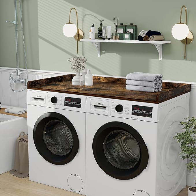 Washer Dryer Countertop, 54" Width * 27.4” Depth Washer and Dryer Covers for The Top for Laundry Room Organization, Washer and Dryer Countertop Shelves, Brown