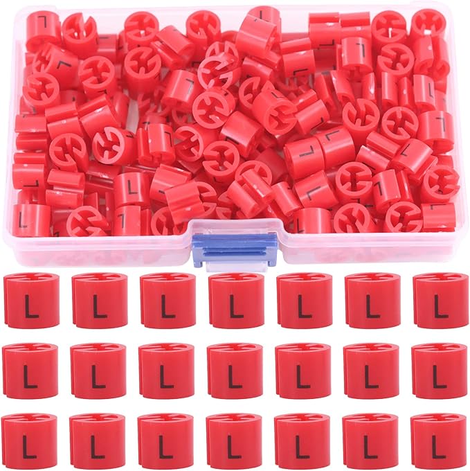 Swpeet 150Pcs Red【 Sizes L 】 Plastic Clothes Hanger Size Markers Color-Coding Hanger Sizes Hangers Tags Marker Garment Size for Wire Hangers Clothing Hangers with Storage Box