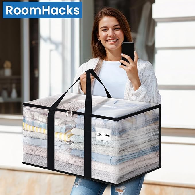 Clear Heavy Duty Extra Large Moving Bags, Reinforced Handle and Double Zipper, Storage Bags Alternative to Moving Box (10 Packs)