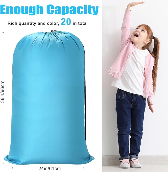 20 Pcs Laundry Bag Washable Travel Laundry Bags with Drawstring Lock Closure Large Heavy Duty for Camping Tent Blankets Dirty Clothes Yarn Fabric Storage, Multi Use