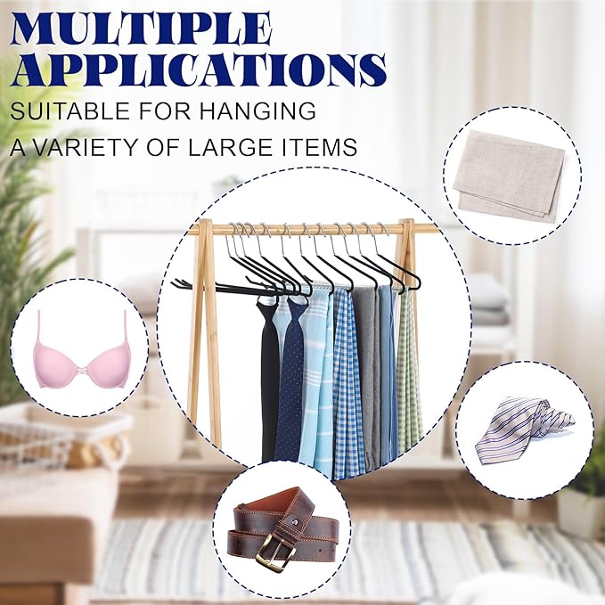12 Pcs Threehoney Velvet Metal Pants Hanger Non-Slip Heavy Duty 13. 58 Inches-inch Long Open Ended Hangers Closet Space Saving Clothes Hanger Set for Pants Trouser, Blankets, and Jeans, Scarf, Black