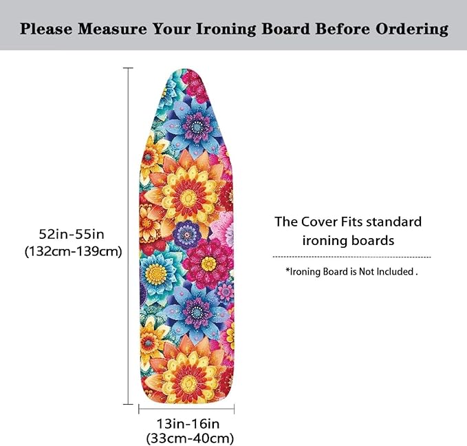 Colorful Flowers Ironing Board Cover Retro Dahlia Floral Iron Board Covers with Padding Fits All Standard Sizes, Scorch Resistant, Extra Thick with Elastic Edge