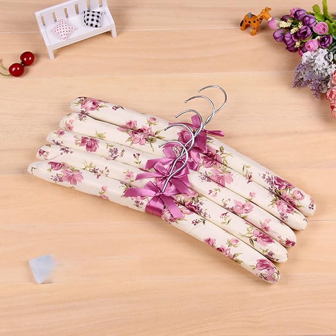 Padded Hangers for Clothes Satin Hanger Clothes Hanger Padded Hangers for Women Sweaters (Floral-5pcs)