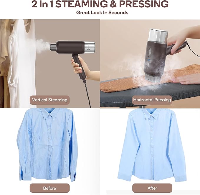 Newbealer Handheld Steamer bundle with Travel Iron for Clothes, Dual Voltage, Powerful Steamer and Dry Iron, Idea Gift