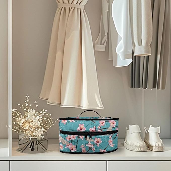 Blue Peach Blossom Travel Iron Holder with Handle & Zipper Closure Full Size Iron Tote Bag Dustproof Protective Carrying Bag for Mon,Clothing Practitioner
