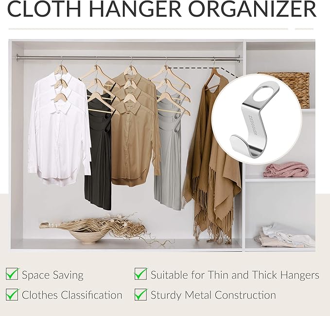 ZEDODIER Metal Clothes Hanger Connector Hooks, 50 Pack Super Sturdy Hanger Extender Hooks, Efficient Closet Space Saver, Easy to Use, Suitable for Heavy Clothing, Fits All Types of Hangers, Silver