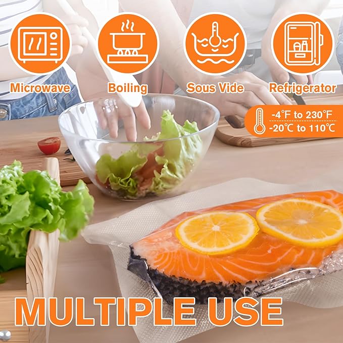 FUNFERY Precut Vacuum Sealer Bags for Food, 100 Gallon 11" x 16", Food Long-Term Storage and Sous Vide Commercial-Grade Bag, BPA Free for Microwave, Boiling,Sous Vide, Refrigerator