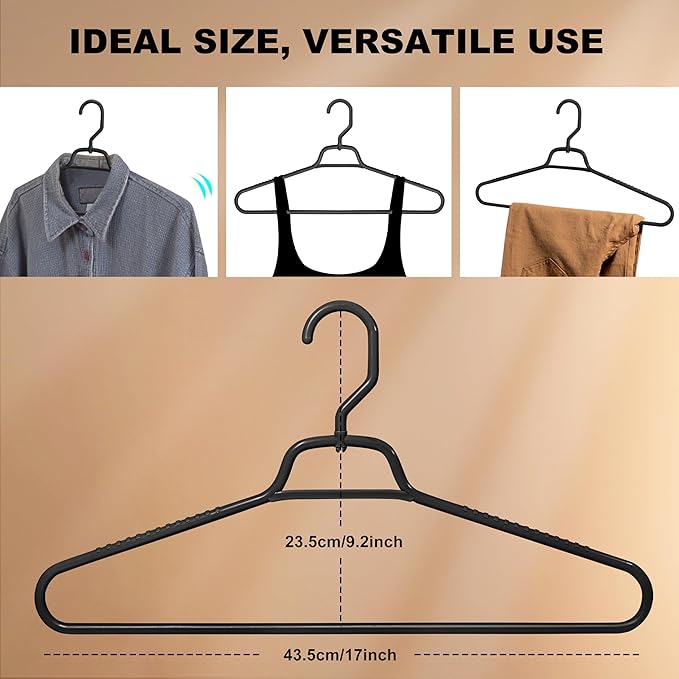 Quality Hangers Heavy Duty Black Plastic Hangers 40-Pack with Swivel Hook | 7mm Thick Non Slip Coat Hangers with Accessory Bar | Ideal Clothes Hangers Plastic for Everyday Use | 17 Inches (40, Black)