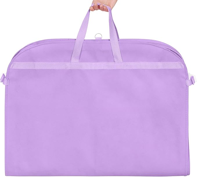 Univivi 40 Inch Kids Garment Bags for Dance Costumes, 3 Medium Clear Zipper Pockets and 2 Back Zippered Pockets for Hanging Clothes, Travel Storage - Purple