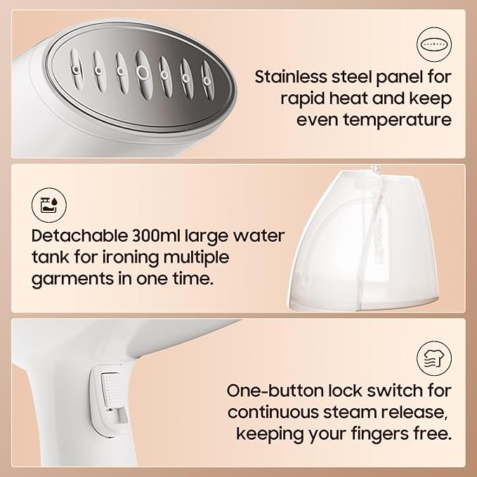 Portable Hand Held Steamer for Clothes - 1350W Handheld Clothes Steamer, 15S Rapid Heating, Garment Wrinkle Remover Fastly Make Clothes Soft, Large-Capacity Iron for Hotels/Travel