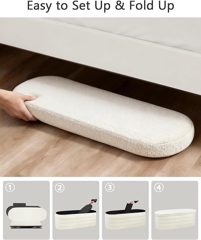 GLAXYFUR Storage Ottoman Bench, 43 Inch Upholstered Entryway Shoe Seat, End of Bed Stool Blanket Chest for Living Room, Hallway, Sherpa White