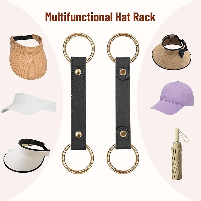 2 Pack Sun Hat and Baseball Cap Rack, Multifunctional Hat Rack, Vacation Traveling Essentials Accessor(A002-Black)