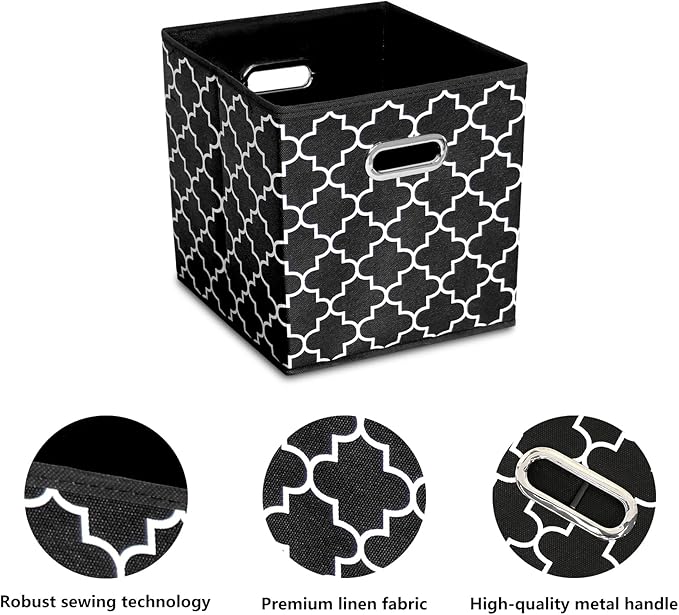 Fabric storage bins Cubes, Fabric Cube Organizer with Handle, Foldable Cube Bins for Cloth or Accessary Storage, 11x11x11 set of 6,Black Light