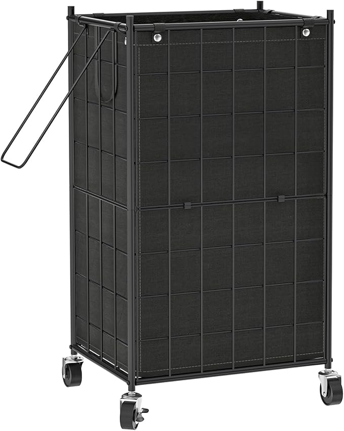 WOWLIVE Laundry Hamper with Wheels,Metal Wire Frame Rolling Laundry Basket with Removable bag,100L Dirty Clothes Hamper Organizer Dorm Room Storage for Bedroom,Bathroom,Black