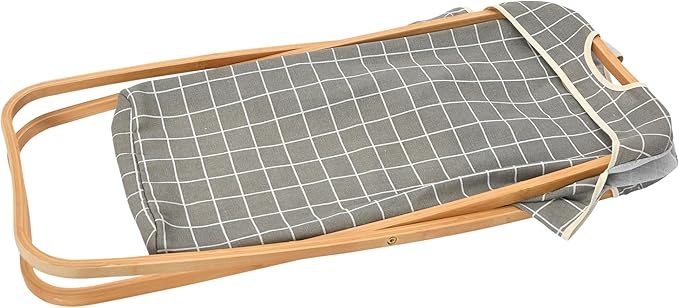Household Essentials Bamboo X Frame Hamper with Grid Pattern, Gray