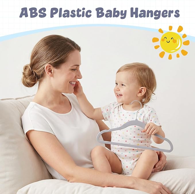 HOUSE DAY 11.4 Inch Baby Hangers 50 Pack - Plastic Kids Hangers Space Saving Thin Profile, Children Closet Organizers with Rotatable Hook of 360°, Heavy Duty for Toddler Clothes Nursery - Gray