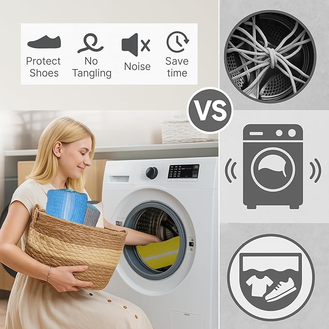 Shoe Washing Machine Bag, 4 Pcs Laundry Shoe Bags for Washer and Dryer with Chenille Liner, Large Reusable Mesh Bag for Sneakers, Gym, Tennis, Sports, Delicate, 2 Color Mix(Yellow+Gray)