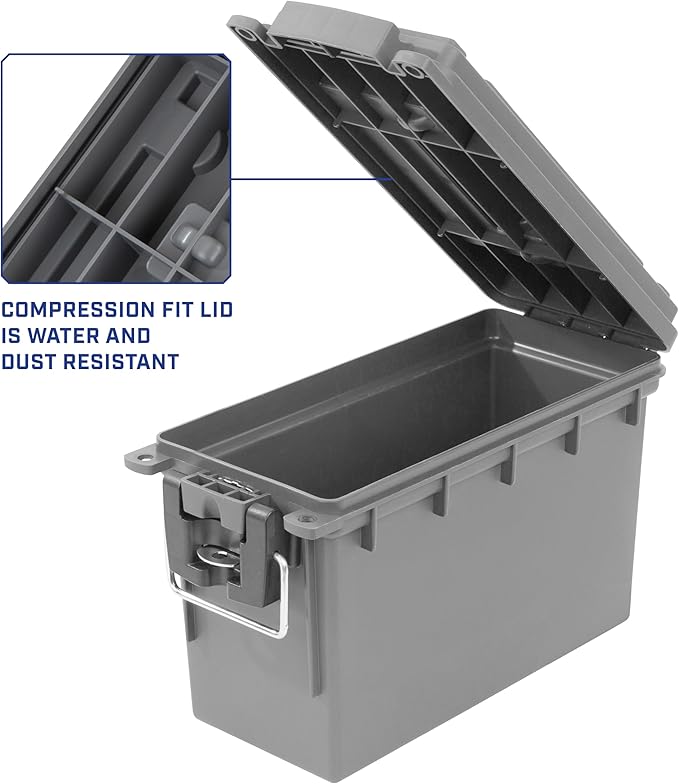 Sheffield 12759 4-Pack Ammo Storage Box, Stackable .30 Cal Field Boxes, Water and Dust Resistant, Lockable Storage Box with Handle, Secures Hunting Gear, Supplies, and Bullets, Made in USA, Gray