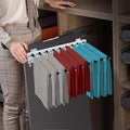 9 Arms Steel Slide Out Pants Rack Closet Pants Hanger Bar Pull Out Trousers Rack Tie Belts Scarf Racks, Wardrobe Clothes Organizers Rail Pull Out Closet Storage Rod-(Left Side Mounts)
