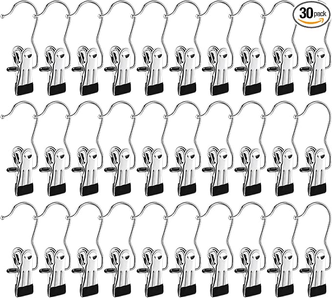 Boot Hangers for Closet,30 Pack Laundry Hooks with Clips,Stainless Steel Boot Hanger Clips,Portable Hangers Single Clip Space Saving Boot Clips for Hanging (Black)