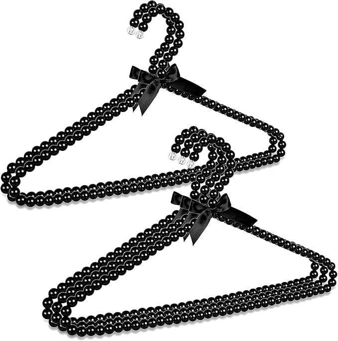Concepts Premium Heavy Duty Pearl Hangers with Ribbon Trim for Wedding and Engagement Gowns - Slim Design Also Can Be Used for Suits and Shirts (Black, 5 Pack)