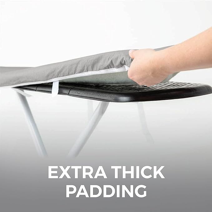 HOME GENIE Ironing Board Cover, Extra Thick Padding, Scorch Resistant Silicone Coating, 15x54 Full Size, Elastic Edge Heavy Duty Iron Pad Covers Standard Boards, Hook and Loop Fastener Strap, Silver