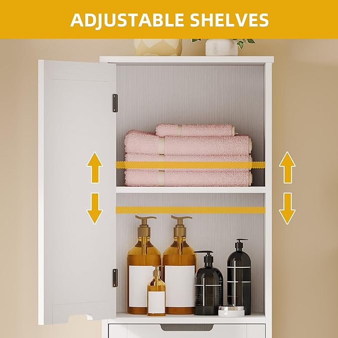 DWVO Tilt Out Laundry Hamper - 53" Tall Bathroom Storage Cabinet Laundry Cabinet with Adjustable Shelves and Clothes Basket, Hamper Cabinet Shelf for Laundry Room Bathroom Organizer, White