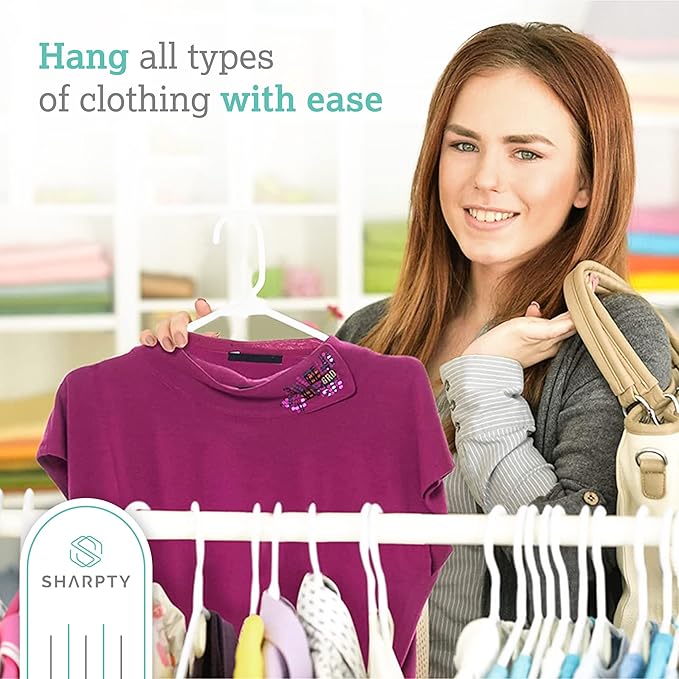 Sharpty Plastic Hangers Clothes Hangers for Clothing, Closet, Coats & Shirts - for Everyday Standard Use, Room Essentials & Basics - 40 Pack - White