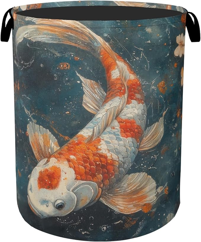Japanese Style Fish Laundry Basket - Heavy Duty 60L Dirty Clothes Organizer, Water Resistant Foldable Hamper for Men Women