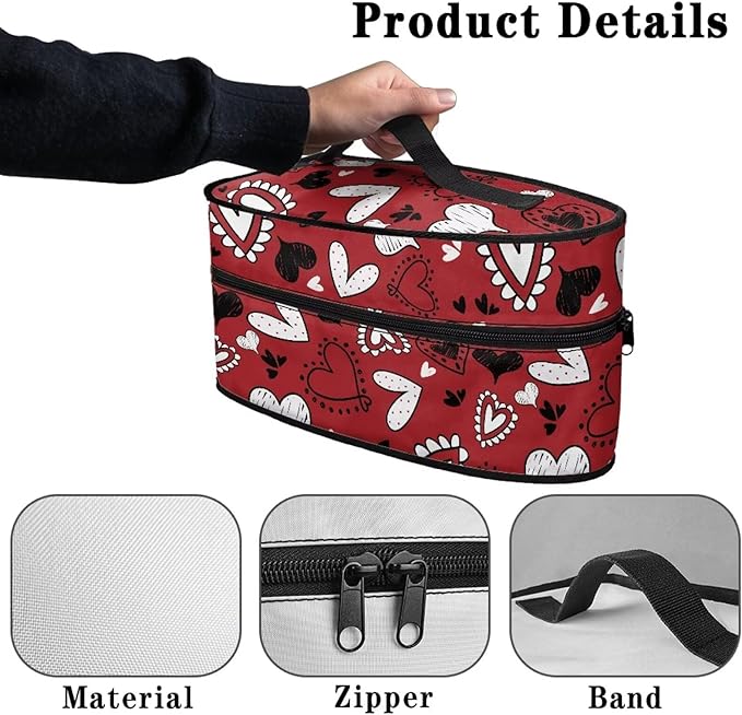 Red Love Heart Iron Storage Case for Valentine's Day Reusable Romantic Easy to Clean Iron Storage Bag with Zipper Handle