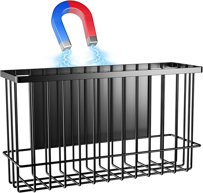 NiHome Magnetic Metal Basket Organizers, 2PCS Medium & Small, Versatile Storage for Kitchen & Office Holds Up to 14 lbs, Easy Attach to Refrigerator or Any Magnetic Surface(Black)