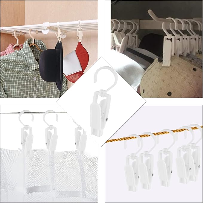 10 PCS Laundry Hooks Clip, Plastic Clothes Pins, Super Strong Hanger Clips, Swivel Hooks Clip for Clothing Store Home Office & Workshop, White