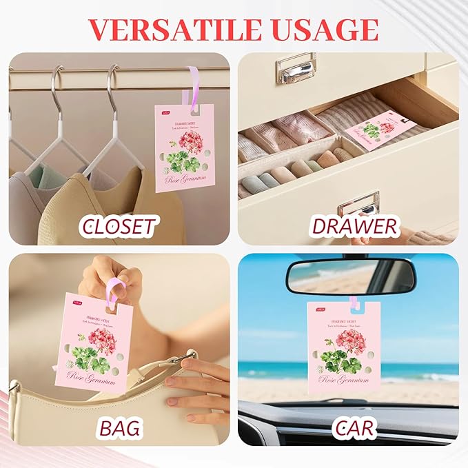 MR.A 13 Packs Geranium Scented Sachets, Fragrance Sachet Bags for Drawers and Closets, Air Fresheners for Car and Home, Closet Deodorizer Scented Drawer Fresheners for Dresser