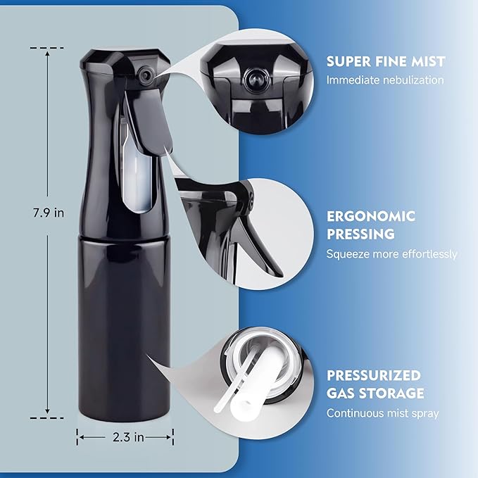 Continuous Spray Bottle for Hair, 2 Pack Whole Black 6.8oz Mister Spray Bottle, Hair Spray Bottles for Hairstyling, Cleaning, Plants, Pets, Salons & More