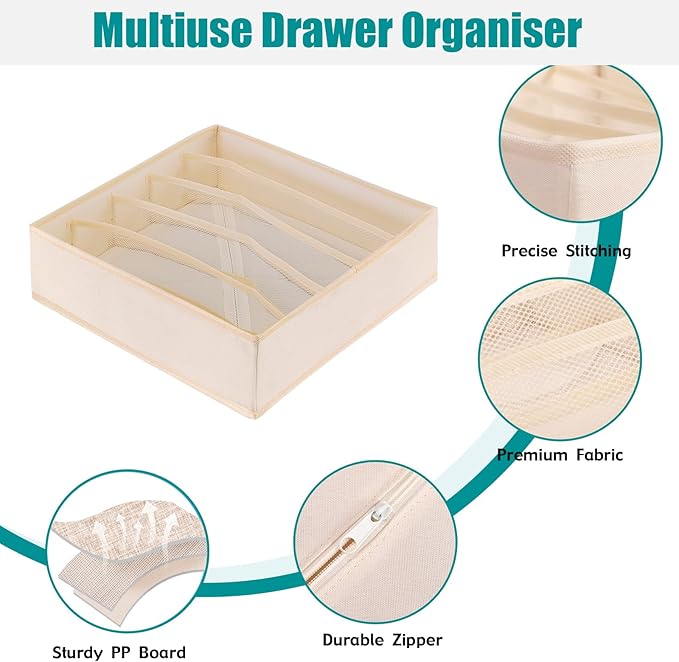 Bra Storage Drawers Organizer for Clothing Underwear Drawer Organizer Dividers Foldable Storage Cube Bins for Bra,Socks, Underwear,3 Pack （Creamy-White）