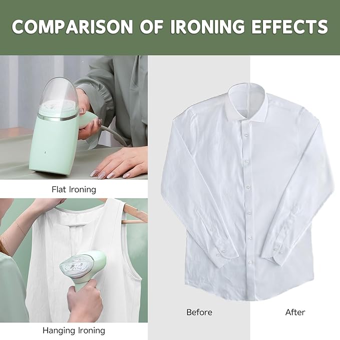 Steamer for Clothes, Foldable Handheld Steamer, 1000W Fabric Wrinkle Remover with Brush & Measure Cup& travel bag Lightweight Fabric Steam Iron for Home and Travel (Green)