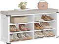 VASAGLE Shoe Storage Bench with Removable Cushion, Shoe Rack with Padded Seat, Entryway Bench with 6 Open Compartmens, Adjustable Shelves, for Hallway, Bedroom, Cloud White ULSB105W01