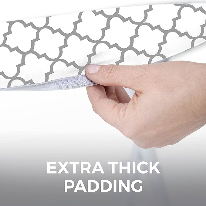 HOME GENIE Ironing Board Cover, Extra Thick Padding, Scorch Resistant Silicone Coating, 15x54 Elastic Edge Heavy Duty Iron Pad Covers Standard Boards, Hook and Loop Fastener Strap, Quatrefoil Gray