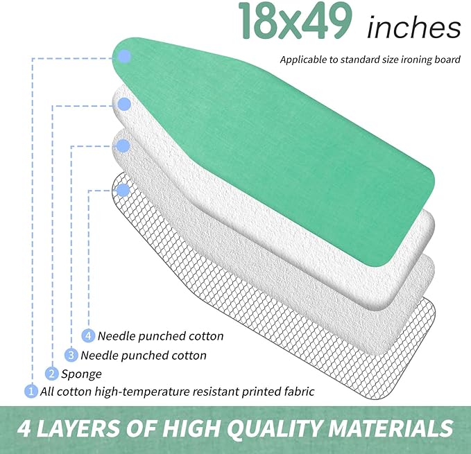 BNDX Ironing Board Cover and Pad 18" x 49" – Waterproof, Stain-Resistant, Ideal for Sewing Enthusiasts, Retired Seniors, Dorm Rooms – Verdant Meadow